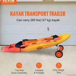 VEVOR Heavy Duty Kayak Cart, 280lbs Load Capacity, Detachable Canoe Trolley Cart with 10'' Solid Tires, Adjustable Width & Top Foam Protection, for Kayaks with Drain Holes of 2.54 cm and Above