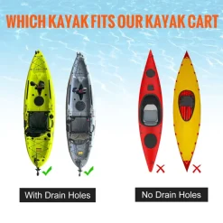 VEVOR Heavy Duty Kayak Cart, 280lbs Load Capacity, Detachable Canoe Trolley Cart with 10'' Solid Tires, Adjustable Width & Top Foam Protection, for Kayaks with Drain Holes of 2.54 cm and Above