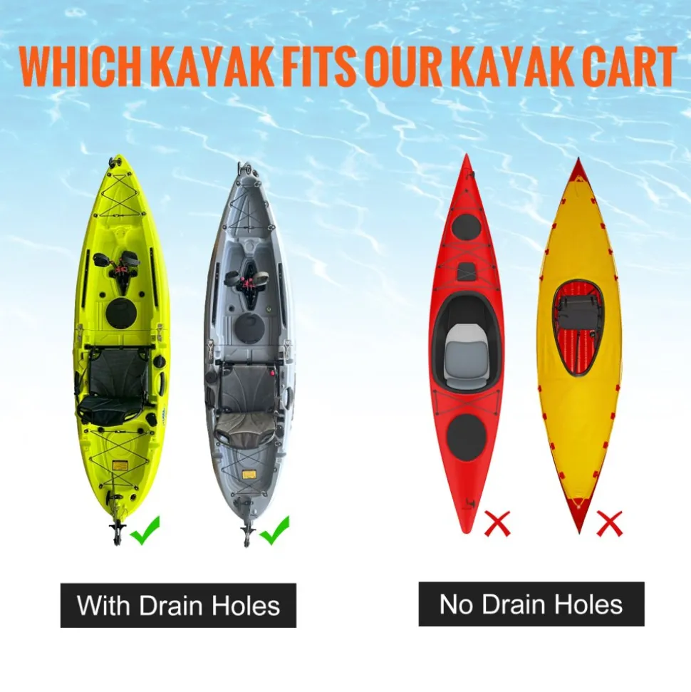VEVOR Heavy Duty Kayak Cart, 280lbs Load Capacity, Detachable Canoe Trolley Cart with 10'' Solid Tires, Adjustable Width & Top Foam Protection, for Kayaks with Drain Holes of 2.54 cm and Above