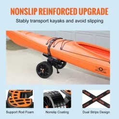 VEVOR Heavy Duty Kayak Cart, 320lbs Load Capacity, Detachable Canoe Trolley Cart with 10'' Solid Tires, Adjustable Brackets & Nonslip Support Foot, for Kayaks Canoes Paddleboards Float Mats Jon Boats