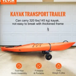 VEVOR Heavy Duty Kayak Cart, 320lbs Load Capacity, Detachable Canoe Trolley Cart with 10'' Solid Tires, Adjustable Brackets & Nonslip Support Foot, for Kayaks Canoes Paddleboards Float Mats Jon Boats