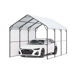 VEVOR Heavy Duty Metal Carport, 10' x 15' Outdoor Carport with Galvanized Steel Frame & Roof, Car Tent Garage Shade with Removable Sidewalls, Multi-Use Car Shelter for Pickup, Boat, Car & Tractors