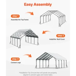 VEVOR Heavy Duty Metal Carport, 12' x 20' Outdoor Carport with Galvanized Steel Frame & Roof, Car Tent Garage Shade with Removable Sidewalls, Multi-Use Car Shelter for Pickup, Boat, Car & Tractors