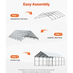 VEVOR Heavy Duty Metal Carport, 13' x 26' Outdoor Carport with Galvanized Steel Frame & Roof, Car Tent Garage Shade with Removable Sidewalls, Multi-Use Car Shelter for Pickup, Boat, Car & Tractors