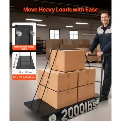 VEVOR Heavy Duty Platform Truck, 2000 lbs Capacity, Industrial Steel Flatbed Cart with Swivel Wheels and Handle, Platform Hand Push Truck Dolly, Easy Storage, for Luggage Moving, 60 x 27.6 x 42.9 in