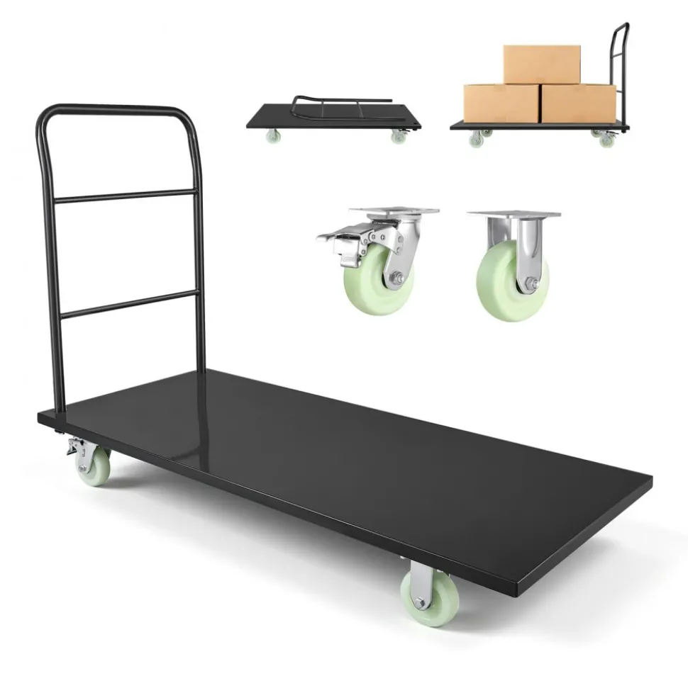 VEVOR Heavy Duty Platform Truck, 2000 lbs Capacity, Industrial Steel Flatbed Cart with Swivel Wheels and Handle, Platform Hand Push Truck Dolly, Easy Storage, for Luggage Moving, 60 x 27.6 x 42.9 in