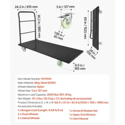 VEVOR Heavy Duty Platform Truck, 2000 lbs Capacity, Industrial Steel Flatbed Cart with Swivel Wheels and Handle, Platform Hand Push Truck Dolly, Easy Storage, for Luggage Moving, 60 x 27.6 x 42.9 in