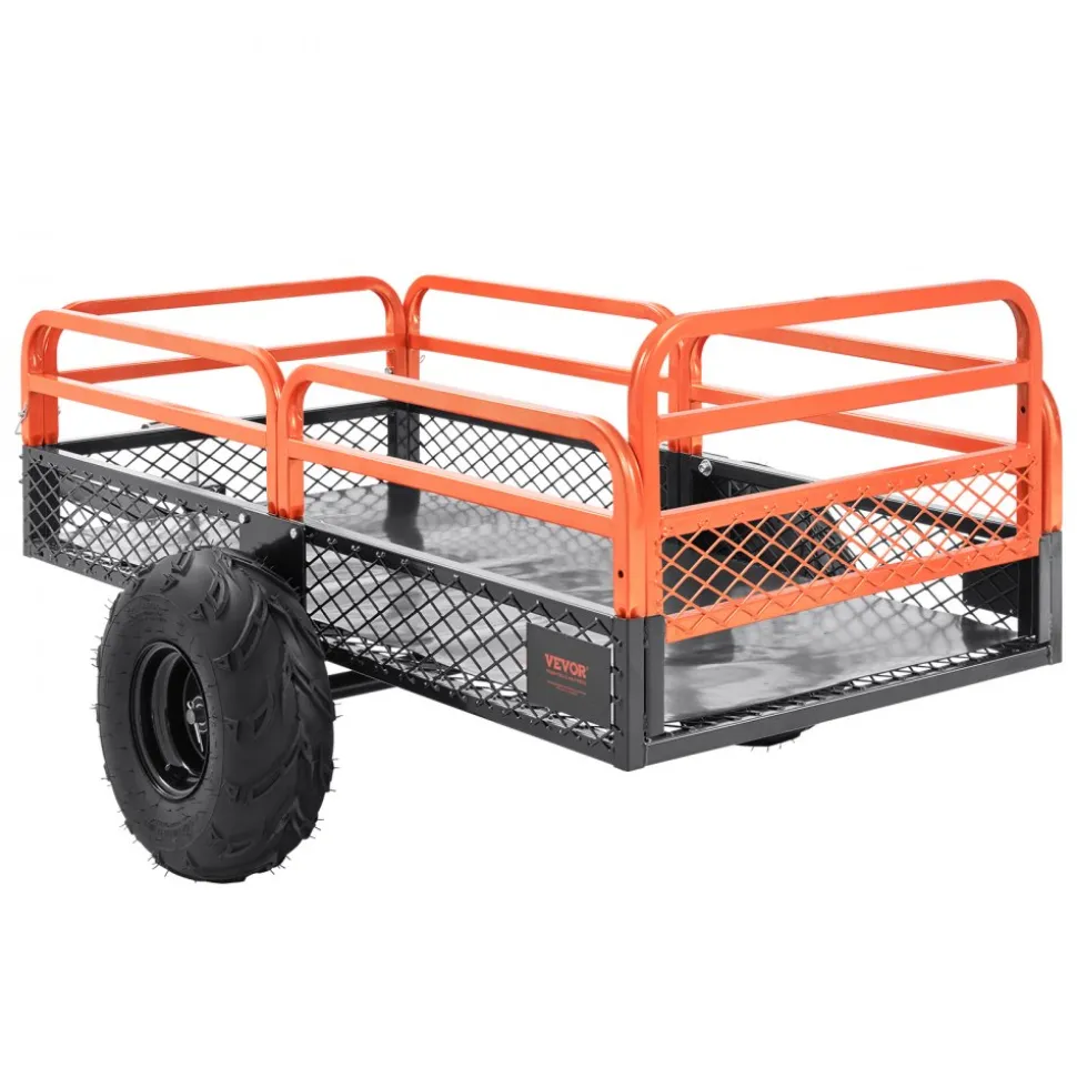 VEVOR Heavy Duty Steel ATV Dump Trailer, 1500-Pound Load Capacity 15 Cubic Feet, Tow Behind Dump Cart Garden Trailer, with Removable Sides and 2 Tires, for Mowers, Tractors, ATV, UTV