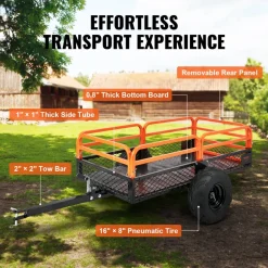 VEVOR Heavy Duty Steel ATV Dump Trailer, 1500-Pound Load Capacity 15 Cubic Feet, Tow Behind Dump Cart Garden Trailer, with Removable Sides and 2 Tires, for Mowers, Tractors, ATV, UTV