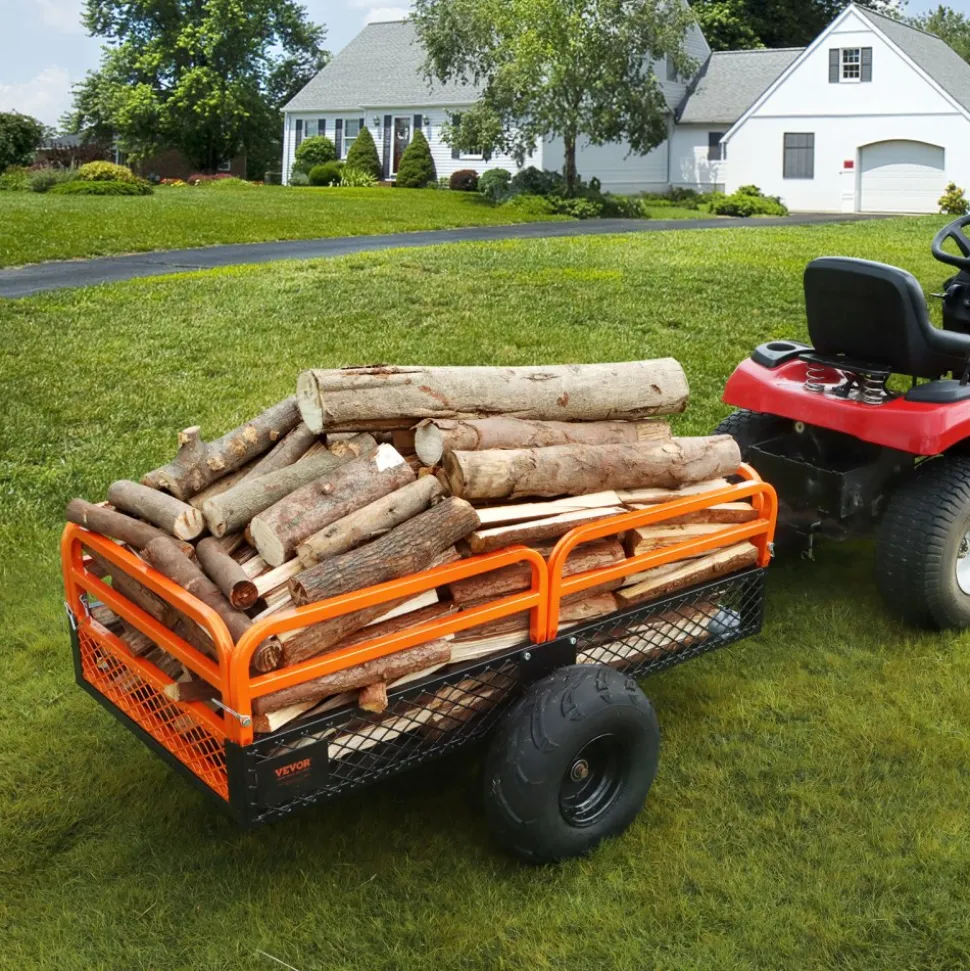 VEVOR Heavy Duty Steel ATV Dump Trailer, 1500-Pound Load Capacity 15 Cubic Feet, Tow Behind Dump Cart Garden Trailer, with Removable Sides and 2 Tires, for Mowers, Tractors, ATV, UTV