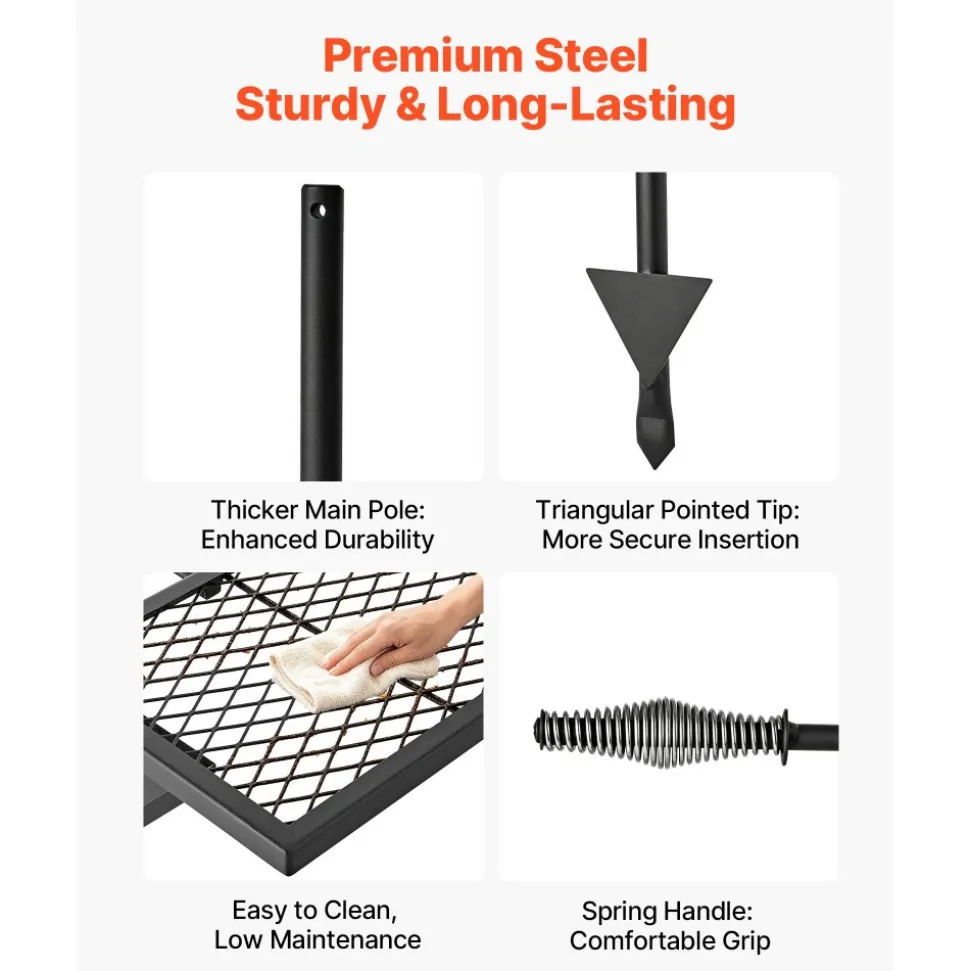 VEVOR Heavy Duty Swivel Campfire Grill, 16" Portable Camping Grill Grate, Sturdy Steel BBQ Mesh, 360° Height Adjustable Over Fire Pit Equipment with Carrying Bag, for Outdoor Open Flame Cooking, Black