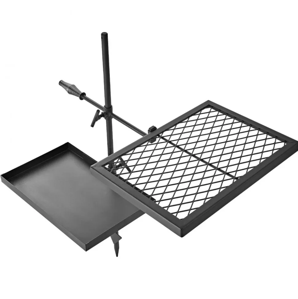 VEVOR Heavy Duty Swivel Campfire Grill, 16" Portable Camping Grill Grate, Sturdy Steel BBQ Mesh, 360° Height Adjustable Over Fire Pit Equipment with Carrying Bag, for Outdoor Open Flame Cooking, Black
