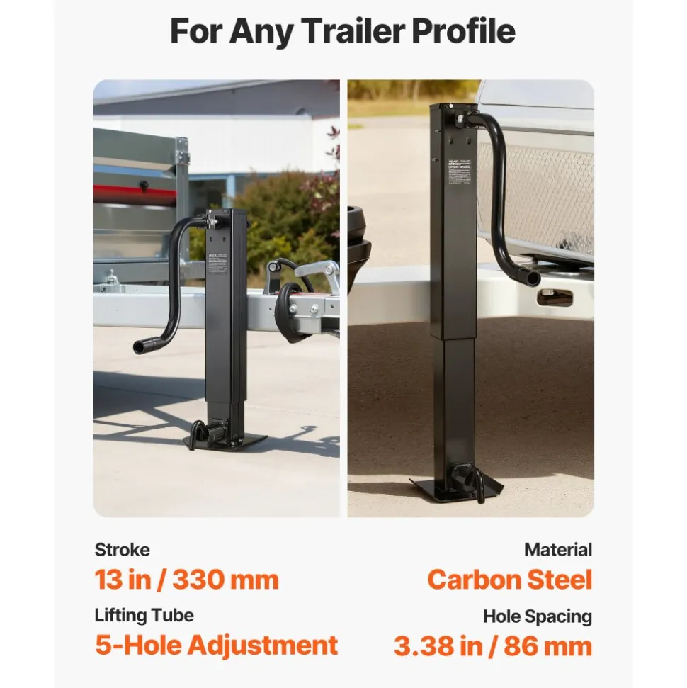VEVOR Heavy-Duty Trailer Jack, 12,000 lbs Load Capacity, Sidewind Square Direct Weld-on Trailer Jack with Handle Crank, Adjustable Drop Leg, 26-Inch Travel for Lifting RV, Utility, Yacht Trailers