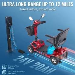 VEVOR Heavy-Duty 4 Wheel Mobility Scooter for Adults & Seniors - Folding Electric Powered Mobility Scooter & 12 Mile Long Range, All Terrain Travel Scooter with 9° Climbing Capacity, 265lb Capacity