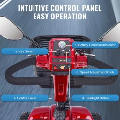 VEVOR Heavy-Duty 4 Wheel Mobility Scooter for Adults & Seniors - Folding Electric Powered Mobility Scooter & 12 Mile Long Range, All Terrain Travel Scooter with 9° Climbing Capacity, 265lb Capacity