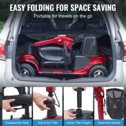 VEVOR Heavy-Duty 4 Wheel Mobility Scooter for Adults & Seniors - Folding Electric Powered Mobility Scooter & 12 Mile Long Range, All Terrain Travel Scooter with 9° Climbing Capacity, 265lb Capacity
