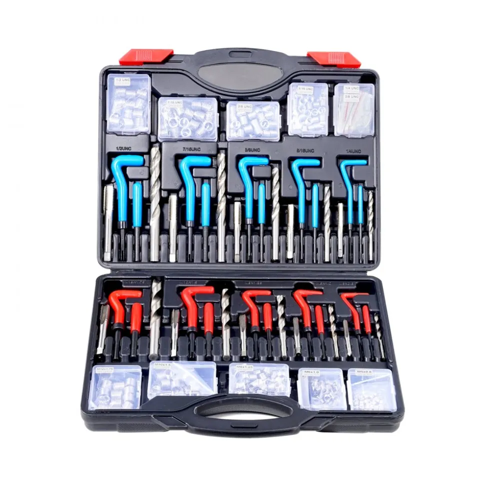 VEVOR Helicoil Thread Repair Kit, 338-Piece SAE and Metric Rethreading Tool Kit, M5, M6, M8, M10, M12, 1/4", 5/16", 3/8", 7/16", 1/2", HSS Drill Bits Thread Inserts Taps Breakoff Installation Tools