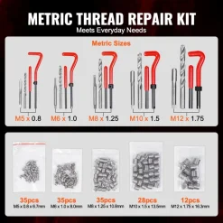 VEVOR Helicoil Thread Repair Kit, 166-Piece Metric HSS Drill Helicoil Repair Kit, M5 M6 M8 M10 M12 Heli Coil Rethreading Tool Kit with HSS Drill Bits Thread Inserts Taps Breakoff Installation Tools