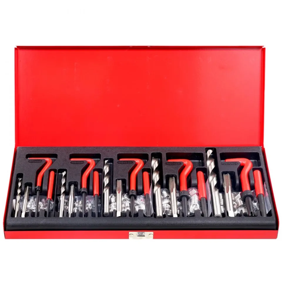 VEVOR Helicoil Thread Repair Kit, 166-Piece Metric HSS Drill Helicoil Repair Kit, M5 M6 M8 M10 M12 Heli Coil Rethreading Tool Kit with HSS Drill Bits Thread Inserts Taps Breakoff Installation Tools