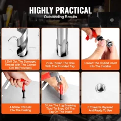 VEVOR Helicoil Thread Repair Kit, 166-Piece Metric HSS Drill Helicoil Repair Kit, M5 M6 M8 M10 M12 Heli Coil Rethreading Tool Kit with HSS Drill Bits Thread Inserts Taps Breakoff Installation Tools