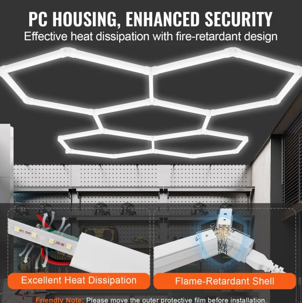 VEVOR Hexagon Garage Lights, 26400LM, 6500K 5 Grid Systems Honeycomb Hexagonal Garage LED Lights, DIY Cool White Car Detailing Garage Ceiling Lighting Bright Shop Light for Gym Basement Workshop