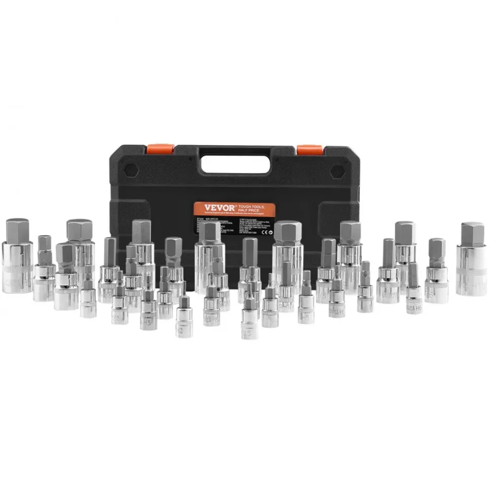 VEVOR Hex Bit Socket Set, 32-Piece, S2 Alloy Steel and Cr-V Steel, Standard SAE and Metric, 1/4 in, 3/8 in, and 1/2 in Drives, with Enhanced Storage Case, Allen Socket Set for Mechanics, Auto Repair