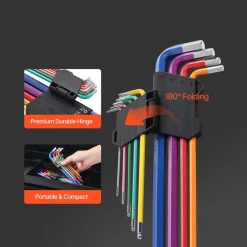 VEVOR Hex Key Allen Wrench Set, 22 pcs SAE (0.050-3/8 in) and Metric (1.5-10 mm), Color Coding Allen Wrenches Sets with Ball End, Long Arm L-Shaped Hex Key for Bicycle, Household, Automobile Repair