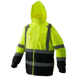 VEVOR High Visibility Reflective Safety Jacket, Waterproof Safety Hoodie, Work Construction Coat with Pockets for Men & Women, Rain Gear Meet ANSI & Class 3, Hi Vis Yellow Coat with Black Bottom, L