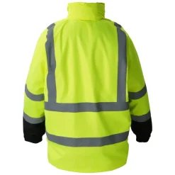VEVOR High Visibility Reflective Safety Jacket, Waterproof Safety Hoodie, Work Construction Coat with Pockets for Men & Women, Rain Gear Meet ANSI & Class 3, Hi Vis Yellow Coat with Black Bottom, L