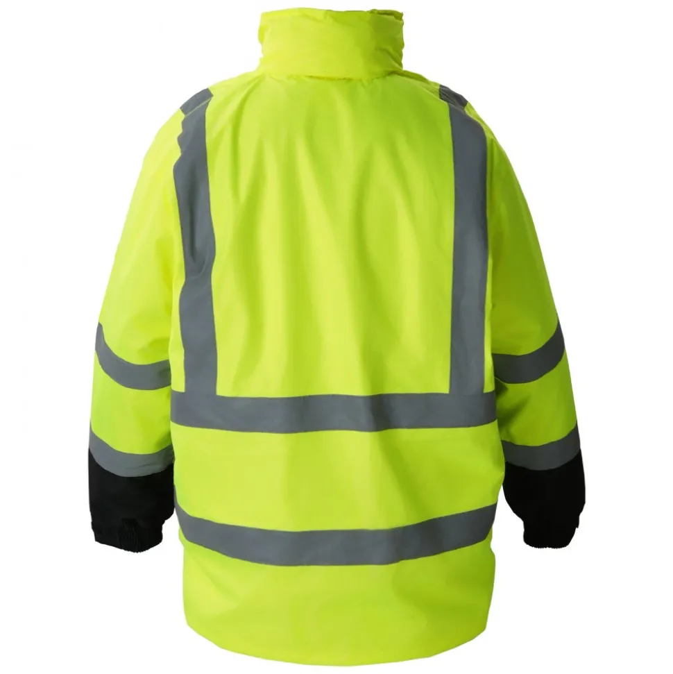 VEVOR High Visibility Reflective Safety Jacket, Waterproof Safety Hoodie, Work Construction Coat with Pockets for Men & Women, Rain Gear Meet ANSI & Class 3, Hi Vis Yellow Coat with Black Bottom, L