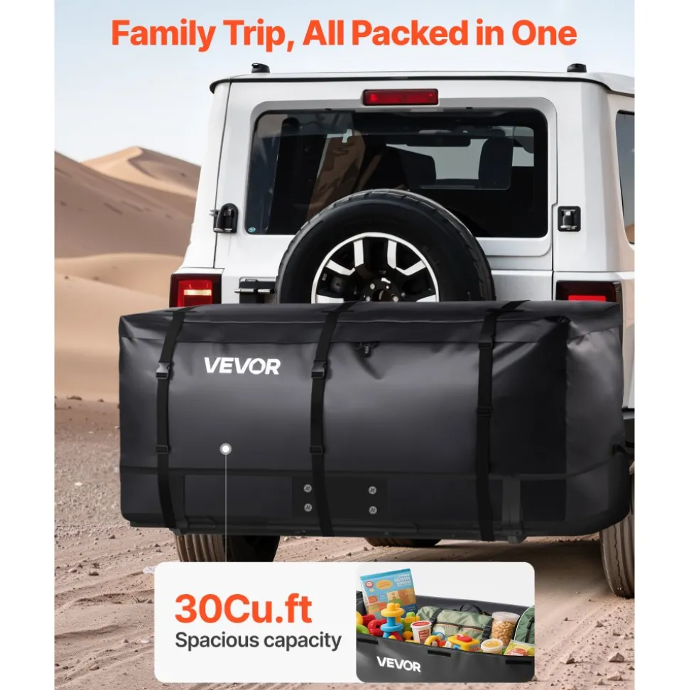 VEVOR Hitch Cargo Carrier Bag, Waterproof 840D PVC, 60.24 x 24.02 x 35.94 in (30 Cubic Feet), Heavy Duty Cargo Bag for Truck Bed Storage with Reinforced Straps, Suitable for Car SUV Vans Hitch Basket