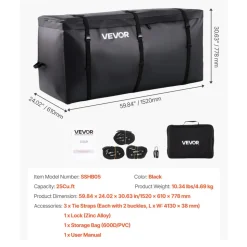 VEVOR Hitch Cargo Carrier Bag, Waterproof 840D PVC, 59.84 x 24.02 x 30.63 in (25 Cubic Feet), Heavy Duty Cargo Bag for Truck Bed Storage with Reinforced Straps, Suitable for Car SUV Vans Hitch Basket