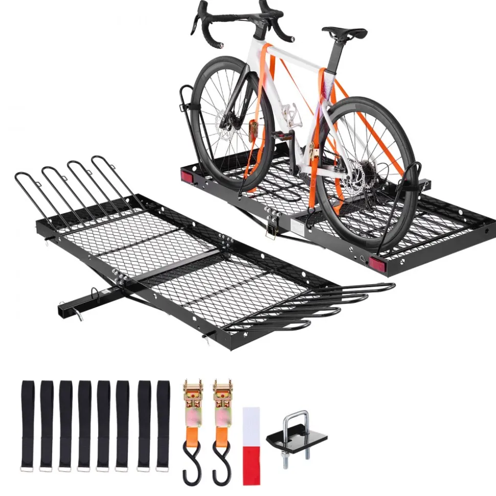 VEVOR Hitch Cargo Carrier with Bike Racks, 62" x 27" x 3" Hitch Mount Cargo Carrier for up to 4 Mountain Bikes, 500LBS Capacity High-Strength Steel Rear Luggage Basket Fits 2" Receiver for SUV Pickups
