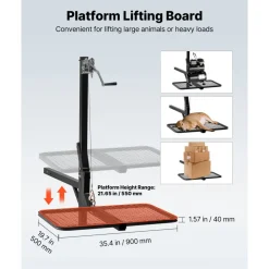 VEVOR Hitch Deer Hoist with Lifting System Platform, 300 lbs Load Capacity, Game Hoist Winch Lift with 2-inch Receiver, 360-Degree Swivel Shaft & Foldable, Hitch-Mounted Deer Hanger for Moving Game