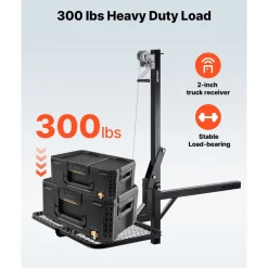 VEVOR Hitch Deer Hoist with Lifting System Platform, 300 lbs Load Capacity, Game Hoist Winch Lift with 2-inch Receiver, 360-Degree Swivel Shaft & Foldable, Hitch-Mounted Deer Hanger for Moving Game
