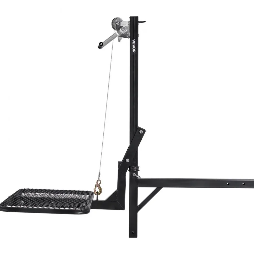 VEVOR Hitch Deer Hoist with Lifting System Platform, 300 lbs Load Capacity, Game Hoist Winch Lift with 2-inch Receiver, 360-Degree Swivel Shaft & Foldable, Hitch-Mounted Deer Hanger for Moving Game