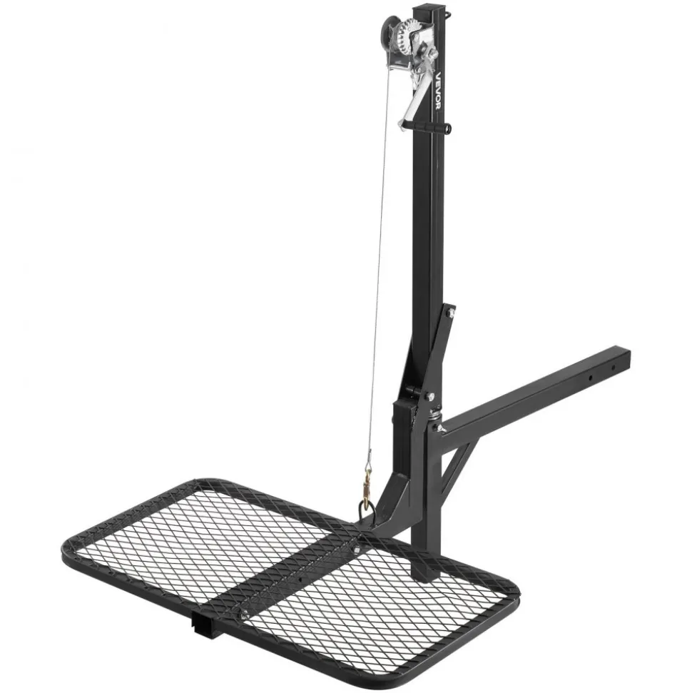 VEVOR Hitch Deer Hoist with Lifting System Platform, 300 lbs Load Capacity, Game Hoist Winch Lift with 2-inch Receiver, 360-Degree Swivel Shaft & Foldable, Hitch-Mounted Deer Hanger for Moving Game