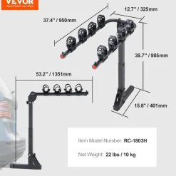 VEVOR Hitch Mount Bike Rack, 4-Bike Carrier Rack, 150 LBS Capacity Bike Rack Hitch for 2-inch Receiver, Titling and Folding Bike Carrier with No-Wobble U Bolt and Strap, for Car, SUV, Truck, RV