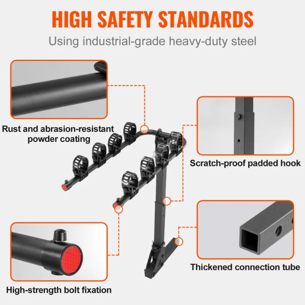 VEVOR Hitch Mount Bike Rack, 4-Bike Carrier Rack, 150 LBS Capacity Bike Rack Hitch for 2-inch Receiver, Titling and Folding Bike Carrier with No-Wobble U Bolt and Strap, for Car, SUV, Truck, RV