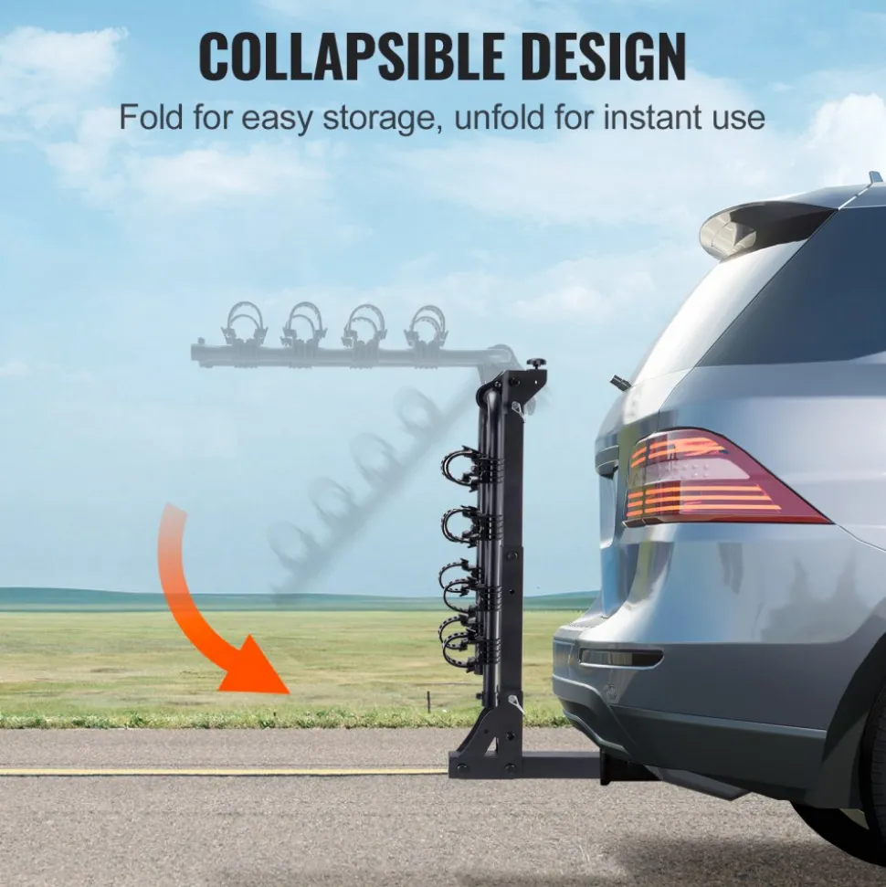 VEVOR Hitch Mount Bike Rack, 4-Bike Carrier Rack, 150 LBS Capacity Bike Rack Hitch for 2-inch Receiver, Titling and Folding Bike Carrier with No-Wobble U Bolt and Strap, for Car, SUV, Truck, RV