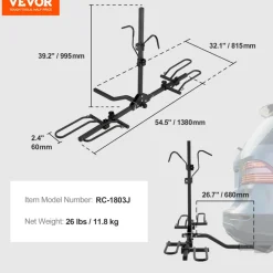 VEVOR Hitch Mount Bike Rack, 2-Bike Platform Style, 80 LBS Max Capacity Bike Rack Hitch for 1.25-/2-inch Receiver, Titling and Folding Bike Carrier with Tires up to 2.4