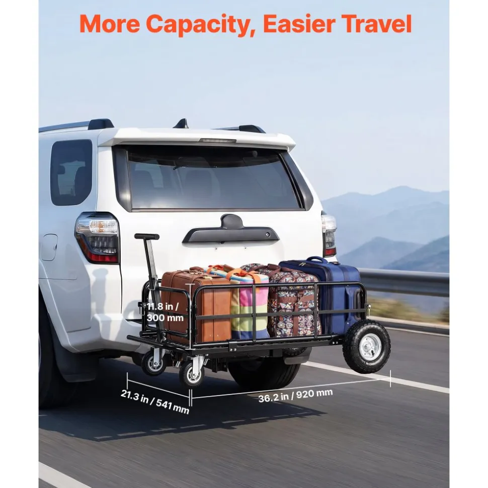 VEVOR Hitch Mount Cargo Carrier on Wheels, 36.2" x 21.3" x 11.8", 2-in-1 Folding Rear Luggage Rack Basket & Cargo Cart with Hitch Stabilizer, Fits 2" Receiver for SUV Pickups, 400LBS Load Capacity