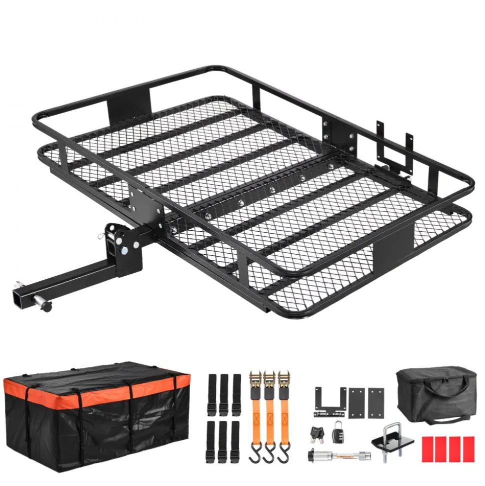 VEVOR Hitch Mount Cargo Carrier, 60" x 36" x 6" Folding Rear Luggage Rack Basket with Waterproof Cargo Bag, 500LBS Capacity High-Strength Steel Hitch Cargo Carrier Basket Fits 2" Receiver for SUV Pickups