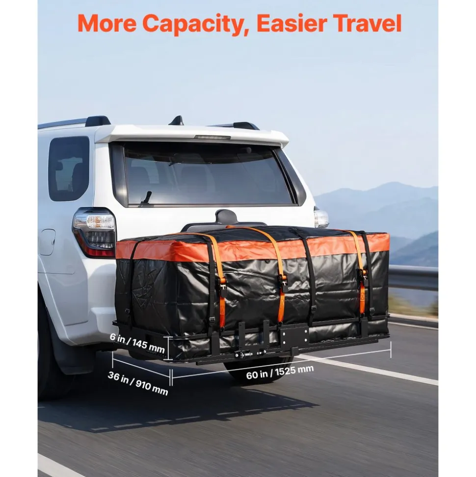 VEVOR Hitch Mount Cargo Carrier, 60" x 36" x 6" Folding Rear Luggage Rack Basket with Waterproof Cargo Bag, 500LBS Capacity High-Strength Steel Hitch Cargo Carrier Basket Fits 2" Receiver for SUV Pickups