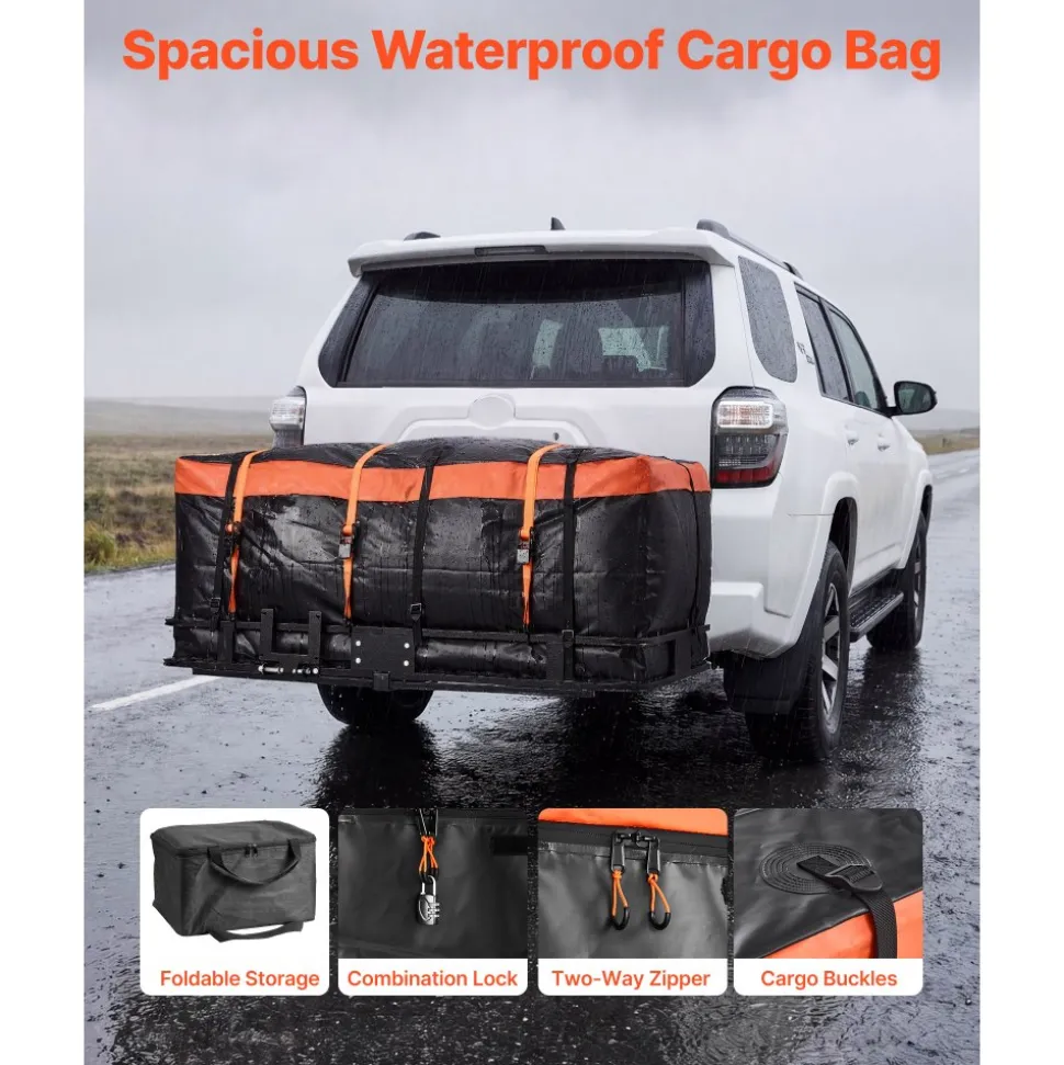 VEVOR Hitch Mount Cargo Carrier, 60" x 36" x 6" Folding Rear Luggage Rack Basket with Waterproof Cargo Bag, 500LBS Capacity High-Strength Steel Hitch Cargo Carrier Basket Fits 2" Receiver for SUV Pickups