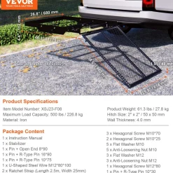 VEVOR Hitch Mount Cargo Carrier, 45.3" x 25.6" Iron Hitch Cargo Rack with Folding Ramp, Hitch Rack Basket with Stabilizer and Straps, 500LBS Mobility Scooter Carrier Fit 2" Hitch Receiver