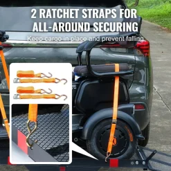 VEVOR Hitch Mount Cargo Carrier, 45.3" x 25.6" Iron Hitch Cargo Rack with Folding Ramp, Hitch Rack Basket with Stabilizer and Straps, 500LBS Mobility Scooter Carrier Fit 2" Hitch Receiver