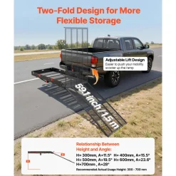 VEVOR Hitch Mount Wheelchair Carrier Height Adjustable, 500LBS Steel Mobility Scooter Carrier Cargo Basket with Double-Folding Ramp & Stabilizer, Fits 2" Hitch Receiver for Truck SUV Car, 60" x 33"