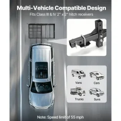 VEVOR Hitch Mount Wheelchair Carrier Height Adjustable, 500LBS Steel Mobility Scooter Carrier Cargo Basket with Double-Folding Ramp & Stabilizer, Fits 2