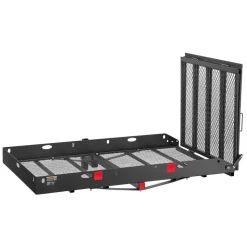 VEVOR Hitch Mount Wheelchair Carrier Height Adjustable, 500LBS Steel Mobility Scooter Carrier Cargo Basket with Double-Folding Ramp & Stabilizer, Fits 2